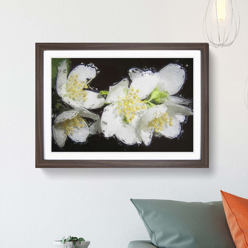 White Jasmine Flowers - Framed Print, 36cm H x 48cm W x 2cm D, Walnut Framed