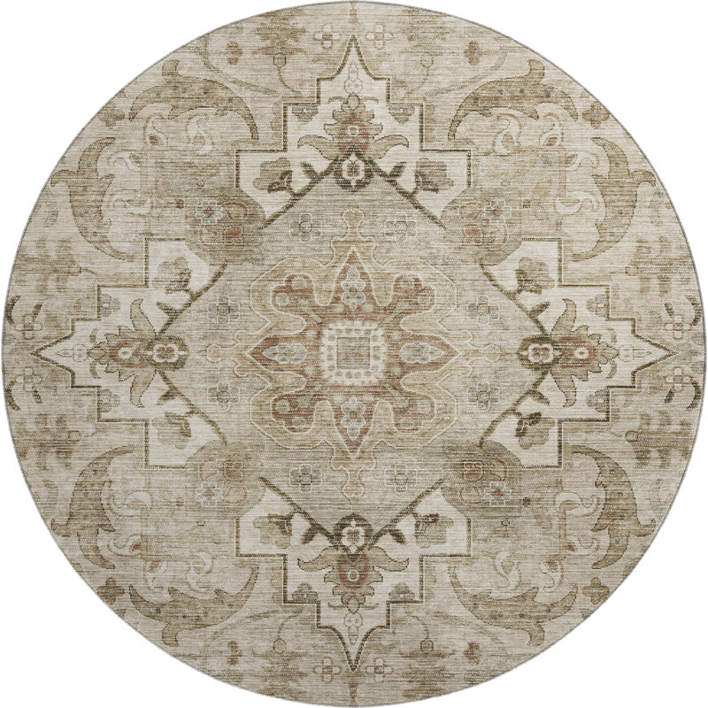 Premium Machine Washable Mayfield AMF2164 global Rug, Beige, Round 8' 
