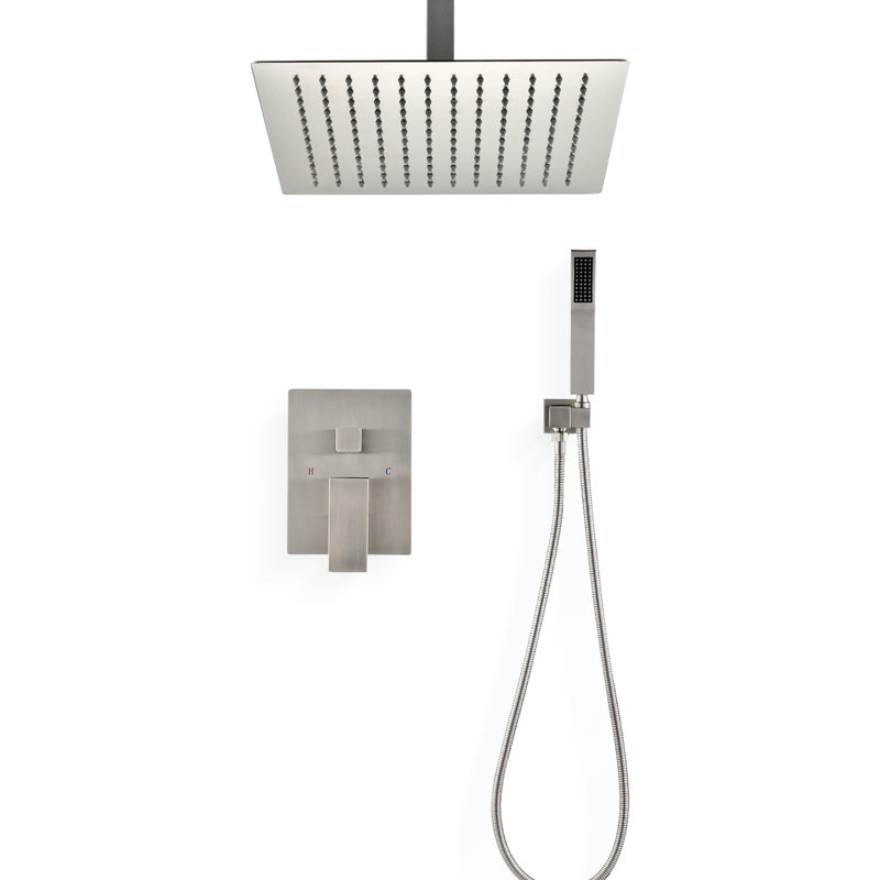 Ceiling Mounted Shower System In Matte Black Look - 10" Head & Handheld, Brass, Mimics Natural Rainfall Feeling, Self-cleaning Nozzle, Agrees With American Standard Pipe Connections Kit Handheld