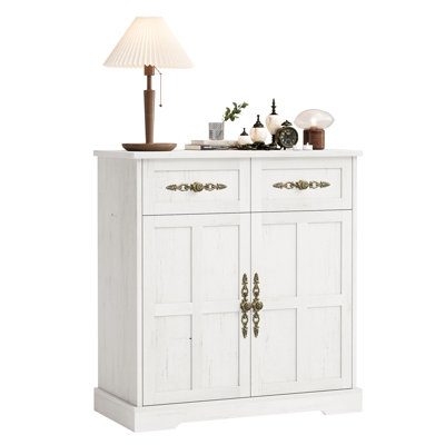 33.46" Farmhouse Storage Cabinet, 2 Doors & 2 Drawers, Gold Handles – Buffet Sideboard & Console Table for Dining Room, Living Room, Entryway