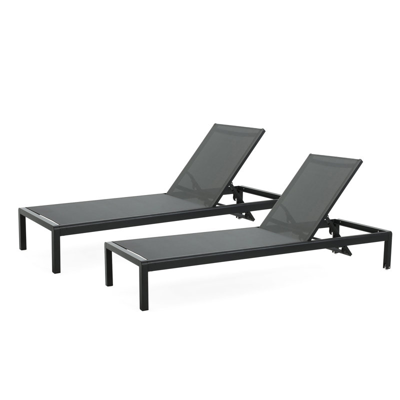 Chaise longue de piscine de 2 - dossier réglable, siège en filet, structure en aluminium avec roulettes, filet de piscine noir / gris confortable, structure stable, position