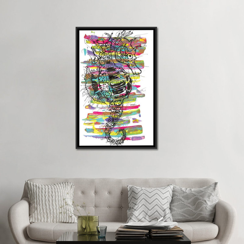 Hippocampe - reproduction sur toile, H 26 po x l 18 po x P 1,5 po, Toile avec cadre noir, Pas de tapis
