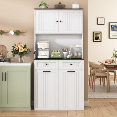 Armoire à poubelle coulissante double 71 gallons de 71 po de hauteur avec prise de courant, porte-poubelle en bois de ferme avec huche de rangement et tiroirs, station de poubelle cachée double pour la salle de lavage de la cuisine