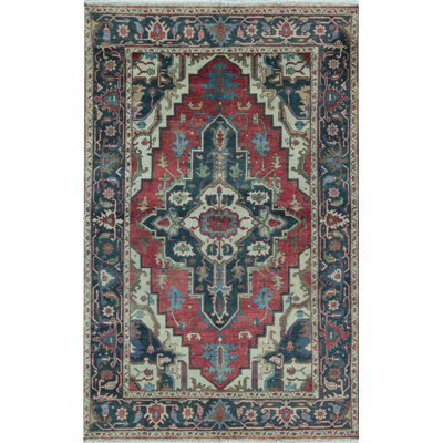 Hand-Knotted High-Quality Red and Blue Area Rug