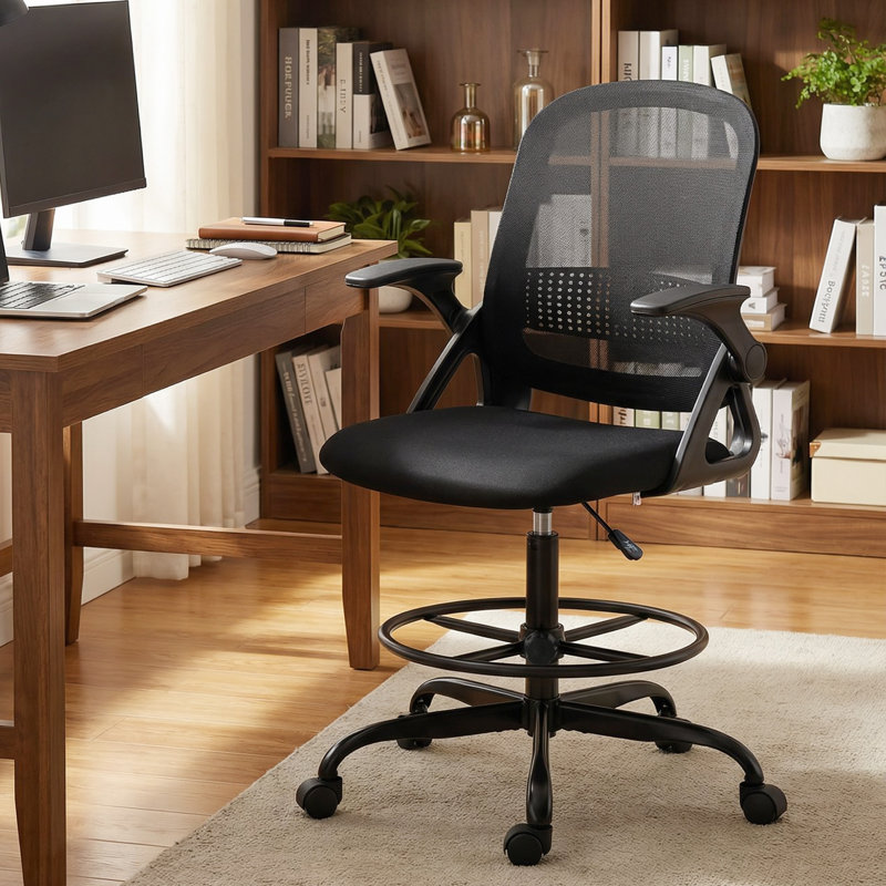 Inbox Zero Mesh Drafting Chair, Black, Black
