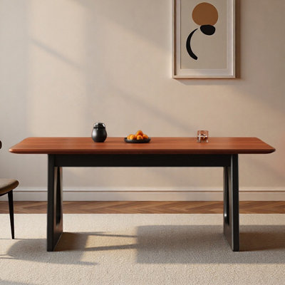 Solid wood rectangular dining table with black leg