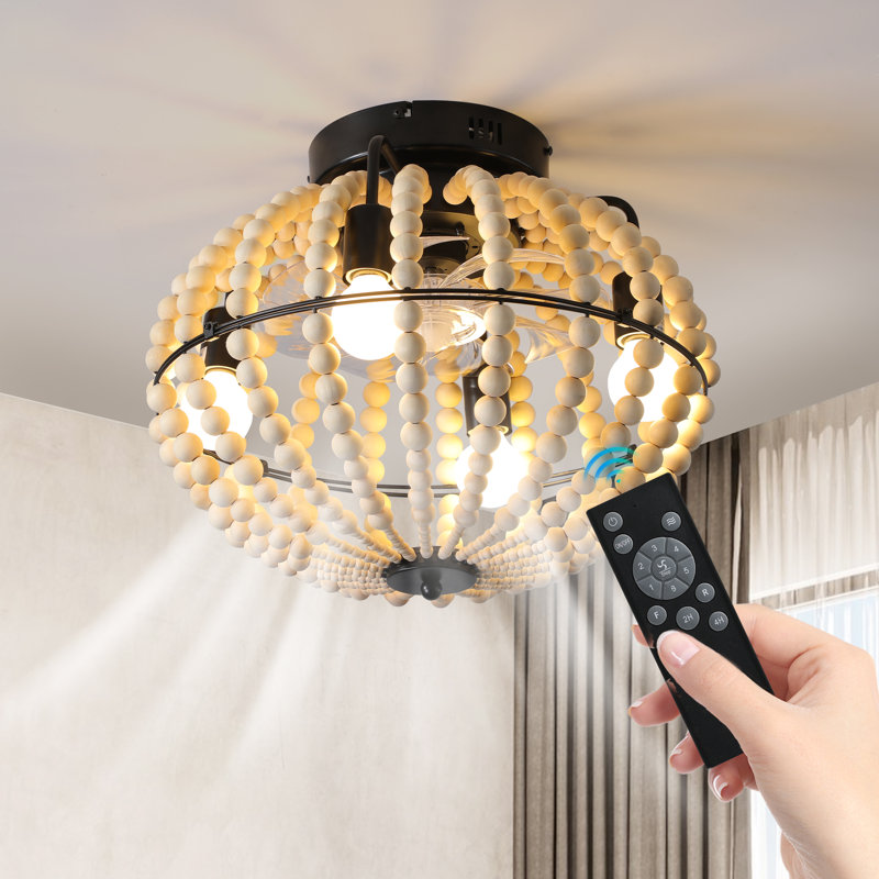 Bohemian Wood Beaded Ceiling Fan With Light