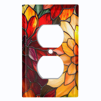 Couvercle de plaque d'interrupteur en métal; Rectangle 1 US standard - Image imprimée de fleurs en verre coloré