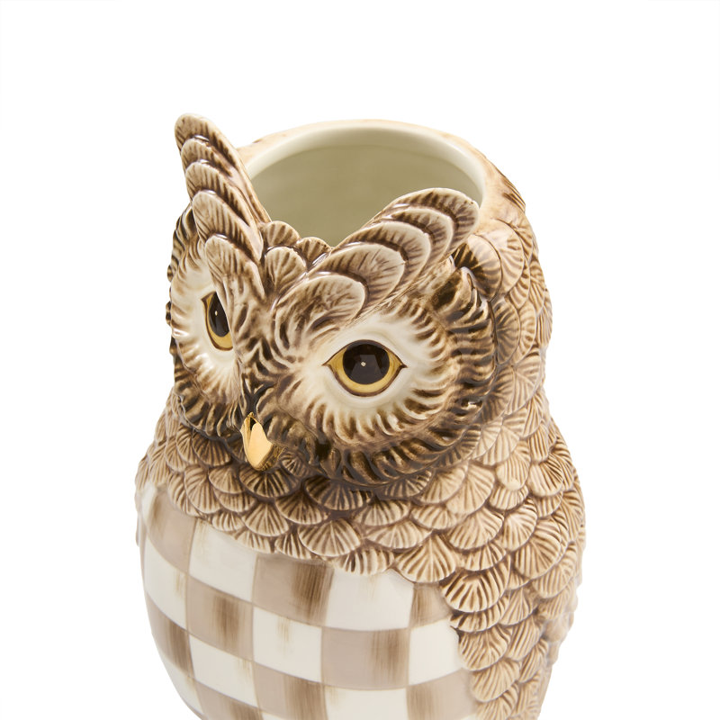 Mocha Check Ceramic Owl Vase