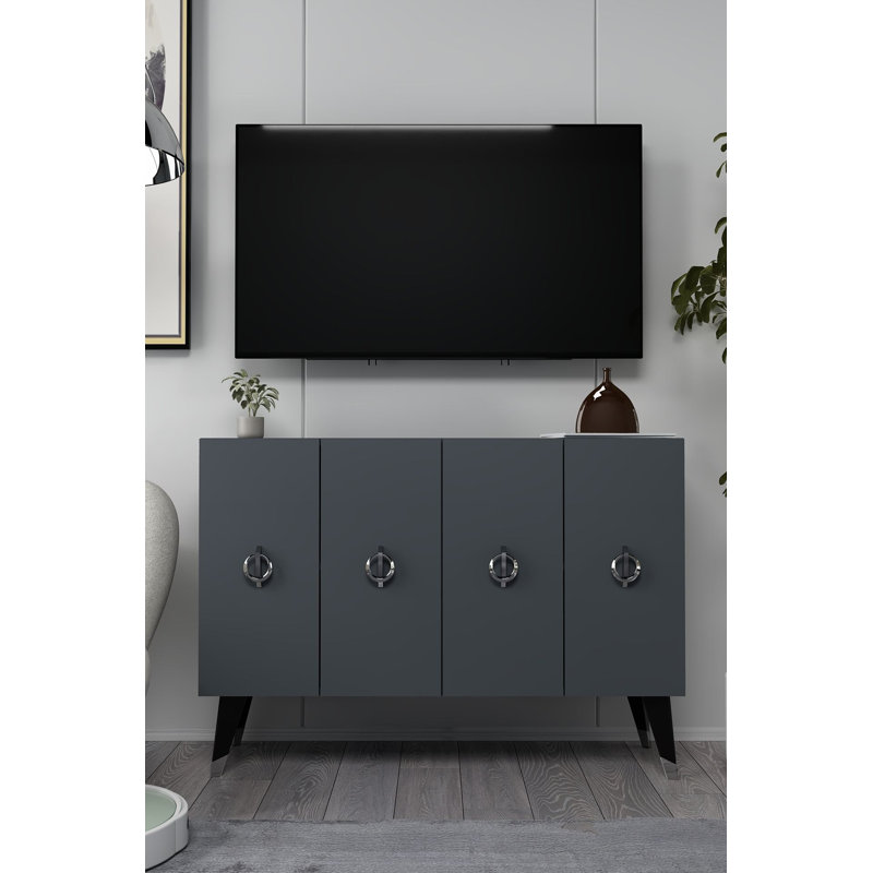 Console moderne avec capacité de fixation murale, anthracite et argent, 47,2 po x 31,5 po x 11,6 po | 100% panneau de particules enduit de mélamine, épaisseur: 0,7 pouce | Plusieurs tablettes pour le rangement et la présentation, design élégant