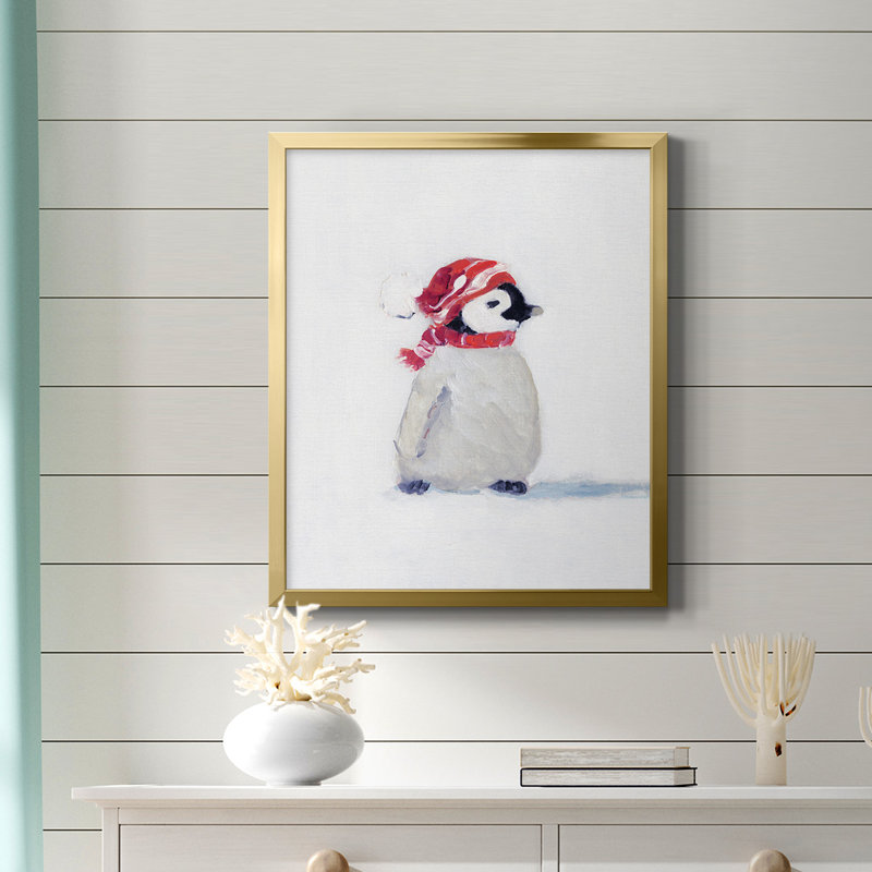 «Penguin Play I», toile encadrée de qualité supérieure - prête à être accrochée, H 20 po x l 16 po, Or