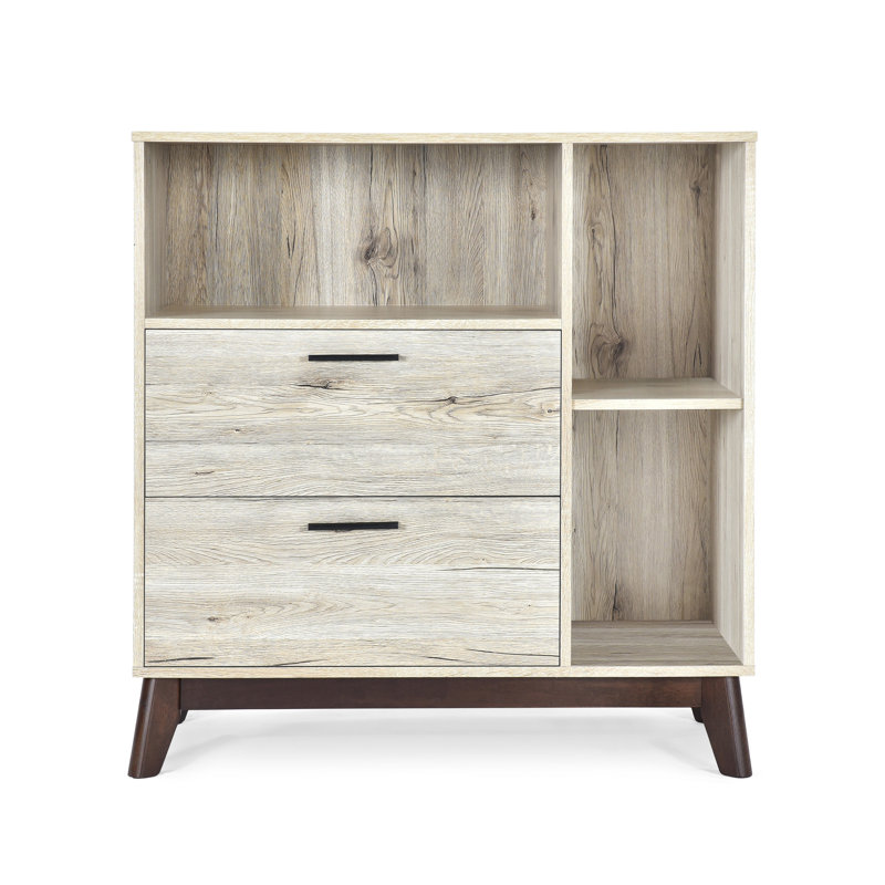 Armoire d'appoint Bara, 36 po, 3 espaces, 2 tiroirs, beige rustique, brun, Beige