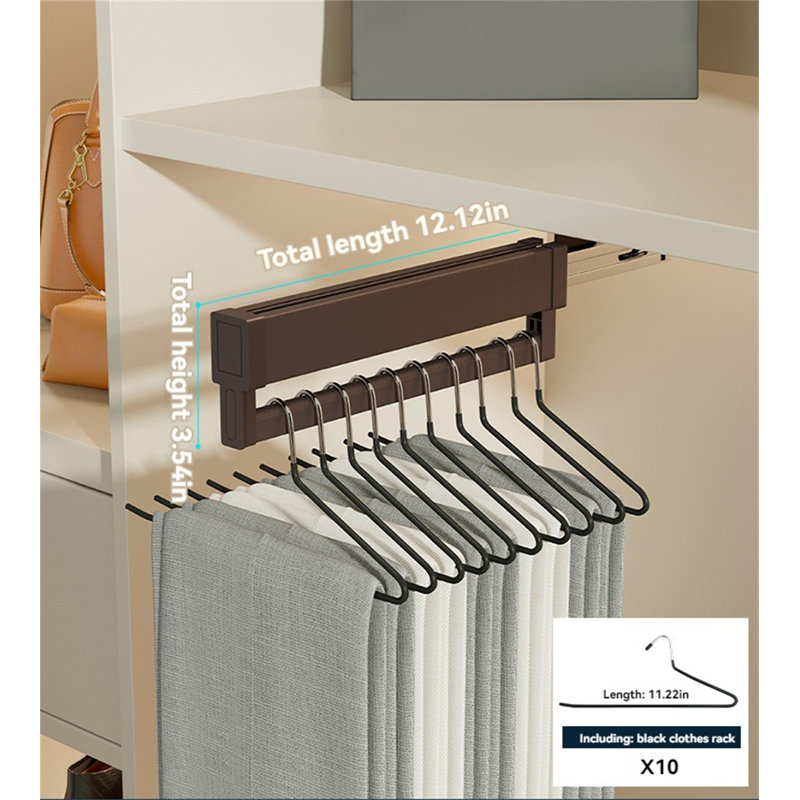 Premium Aluminum Extendable Trouser Rack With Slide Rail, 3.54" H x 1" W x 12.20" D