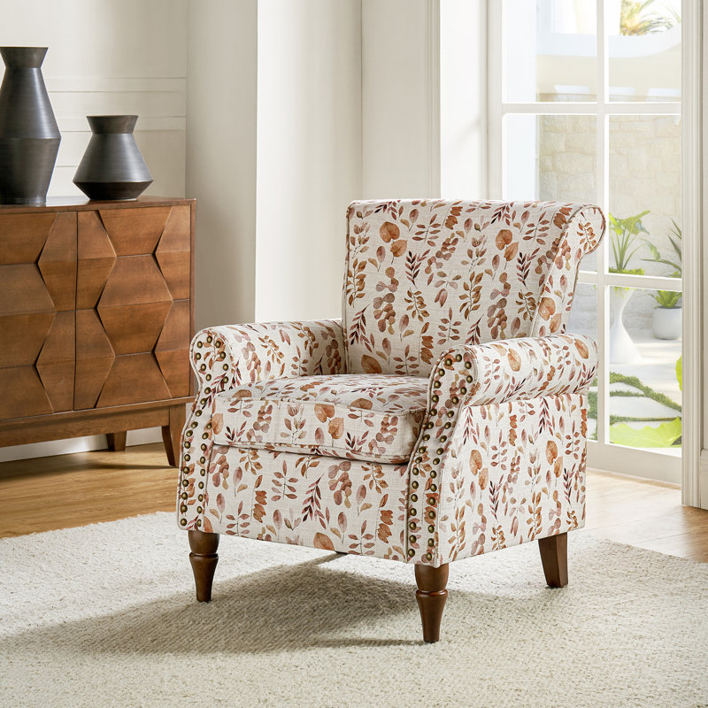 Asul Armchair with Nailhead Trim, Beige Polyester Blend