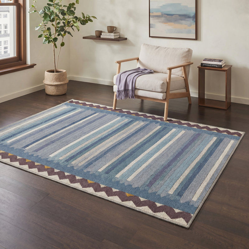 Haven Modern Machine Washable Blue Indoor Area Rug with Non-Slip Backing, Rectangle 5' x 7'