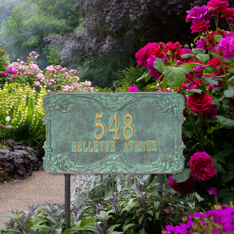 Signature Series 2-Line Lawn Address Sign, Yes, Bronze, Verdigris