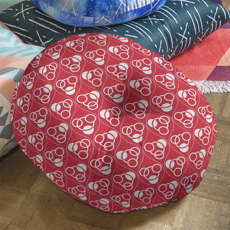 Coussin de sol classique à motif de cercles et de vagues, 30 po x 30 po, Blanc/rouge