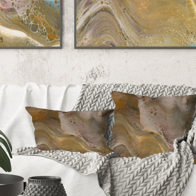 Coussin décoratif brun et gris Marble Waves, 16 po x 16 po