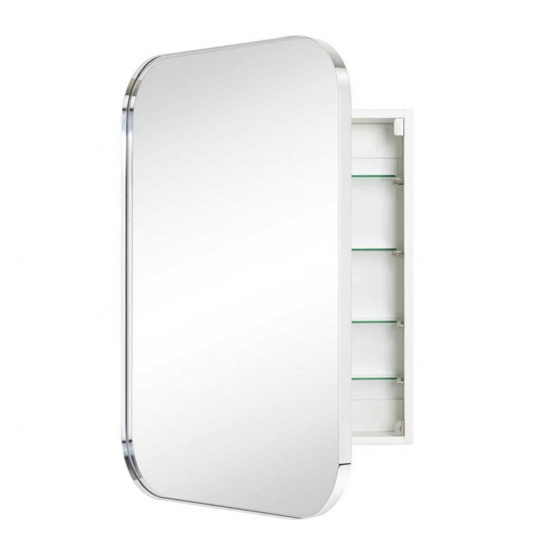 Mileta 30'' H X 22'' W Chrome Surface and Recessed Mount Rectangular Stainless Steel Metal Framed Bathroom Medicine Cabinet with Mirror