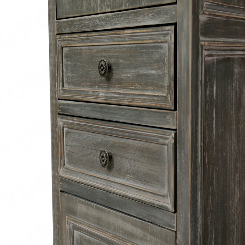 Armoire à linge haute et étroite, 2 tiroirs / 2 portes, ferme pour salle de bain - noir / gris