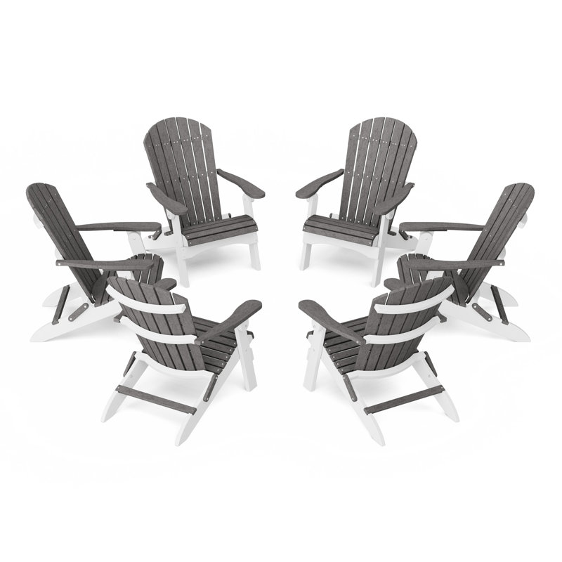 Heritage Folding Adirondack Chairs Set Of 6, Dark Gray/White