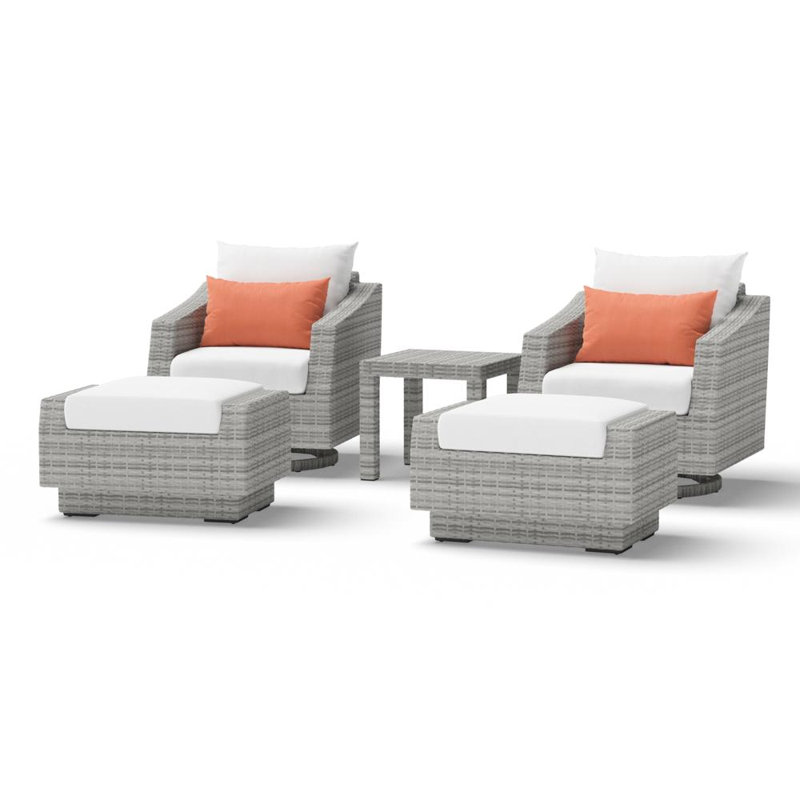 Cannes 5 Piece Club Seating Group with Cushions, Cast Coral Sunbrella® Plainweave