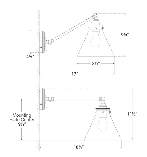 Chapman & Myers Parkington Single Library Wall Light, Bronze, White