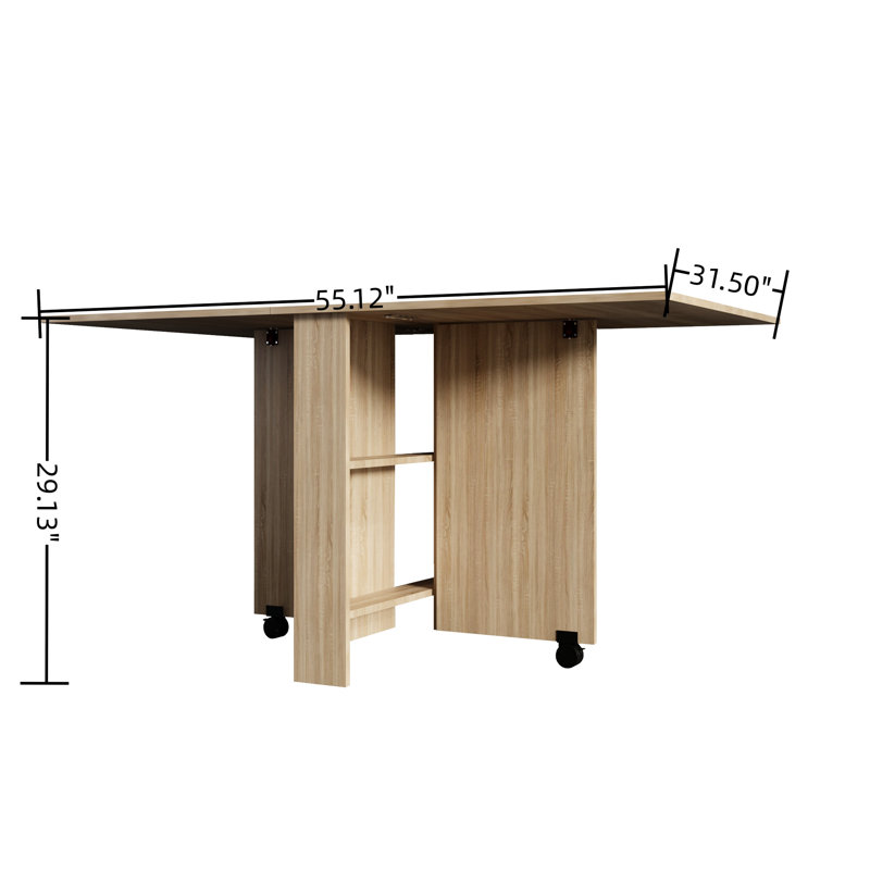 Table pliante moderne pour la salle à manger, 2 sections de rangement, rectangulaire, 6 sièges, bois de peuplier, assemblage simple et nettoyage avec options, conception, facile à assembler, garde hygiénique et bien rangée