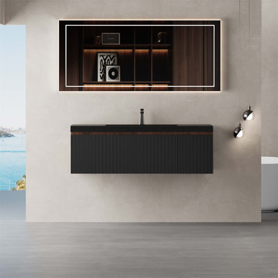 Meuble-lavabo flottant avec lavabo, conception murale, tiroir à fermeture en douceur et rangement pratique pour les salles de bain modernes