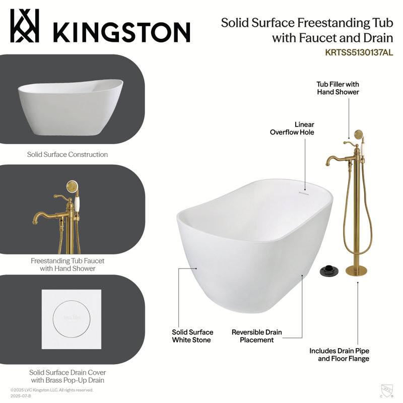Baignoire autoportante ovale 51 po Kingston, Chrome poli