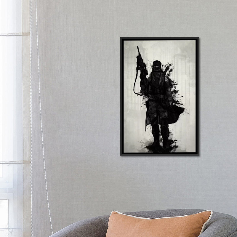 « après apocalyptic warrior », impression sur toile, H 26 po x l 18 po x P 1,5 po, Toile avec cadre noir, Pas de tapis