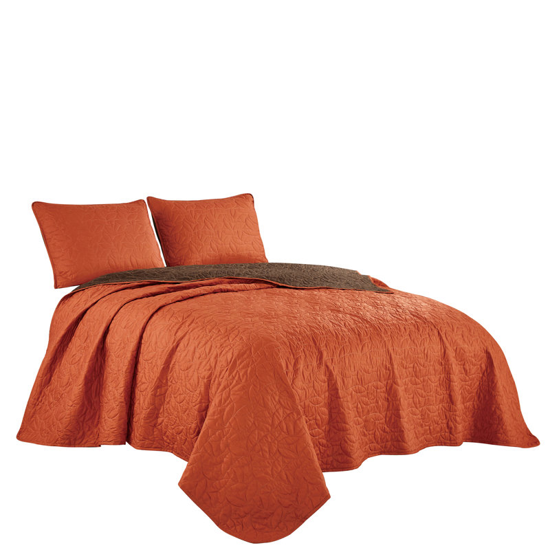 Polyester Coverlet, Queen Coverlet/Bedspread + 2 Standard Shams, Orange/Brown