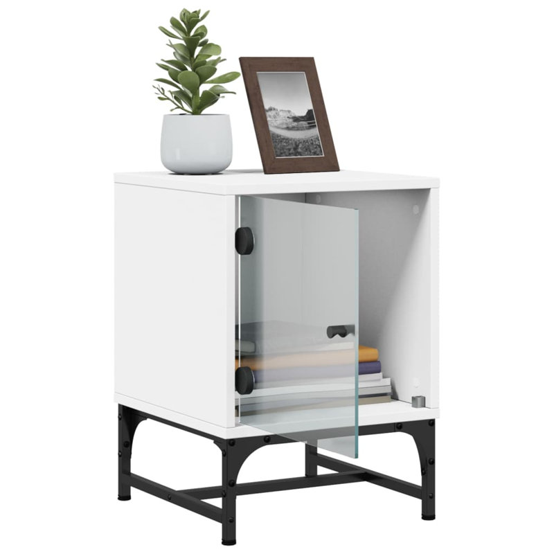 Genagra 35cm W Steel Bedside Table, Set of 2, White