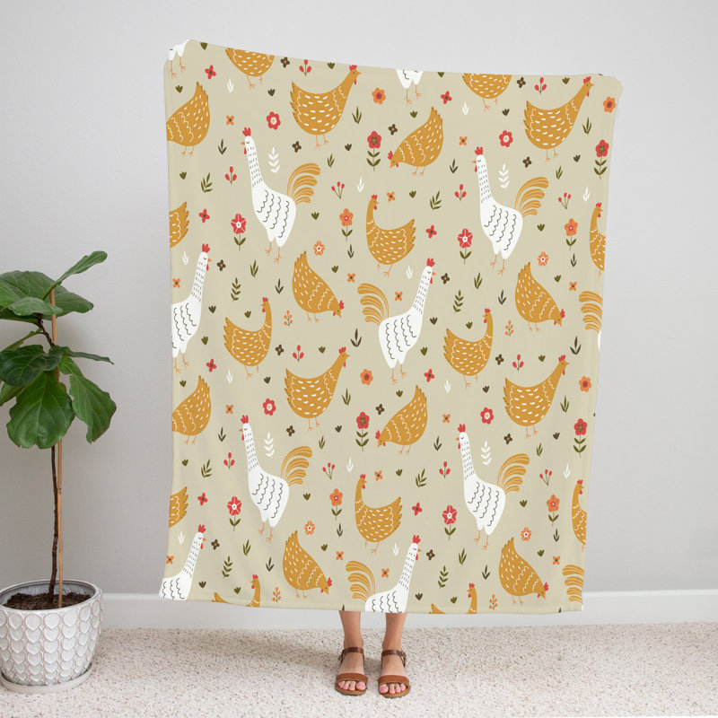 Throw Blanket, 68" W x 80" L, Animal Print/Floral, Orange/White