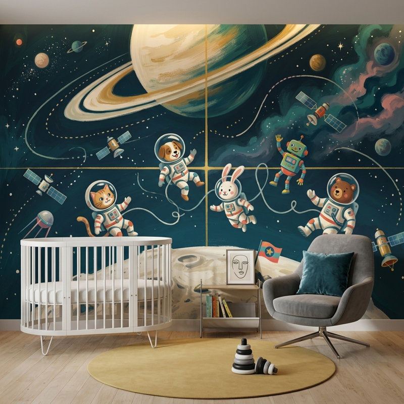 Papier peint astronaute avec espace astral amovible, Non tissé, 200 po x 120 po