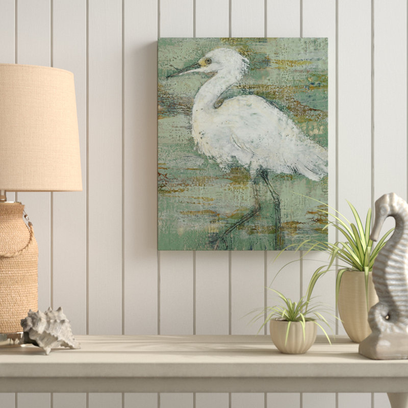 « textured héron i », reproduction sur toile tendue, H 24 po x l 32 po x P 1,5 po