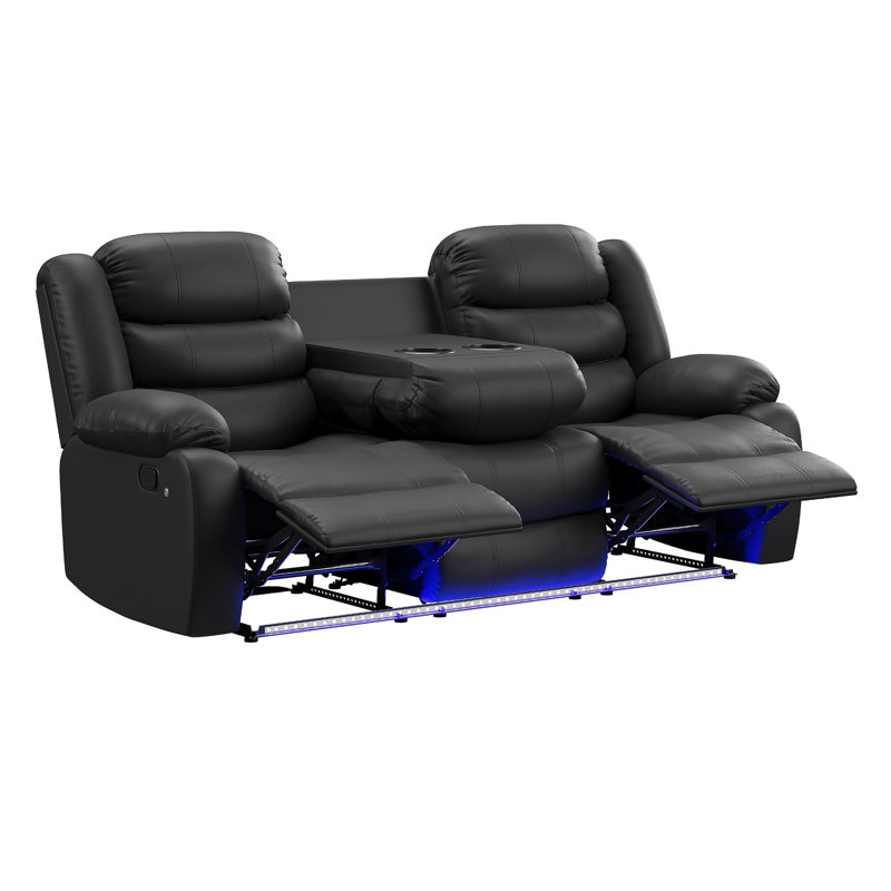 Canapé inclinable avec table rabattable et éclairage DEL, noir, Black