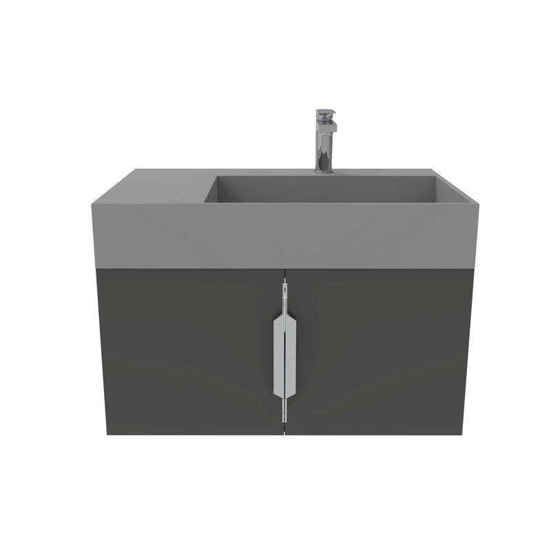 Ensemble de meuble-lavabo mural simple 30 po avec surface solide Amazon, Noir, Chrome, Gris