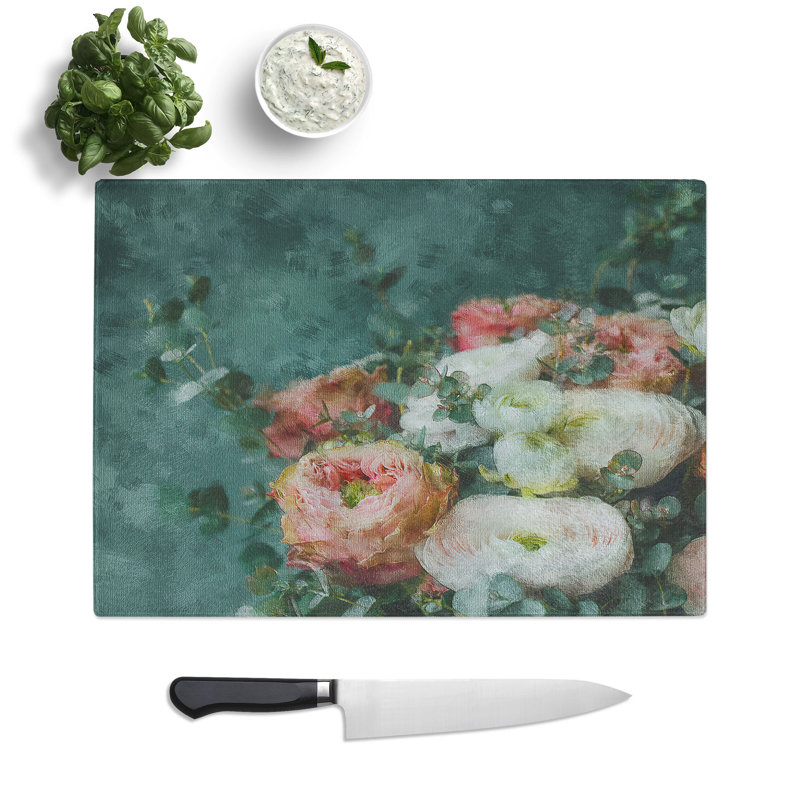Tempered Glass Bouquet of Flowers Chopping Board, 28.5 cm x 39 cm