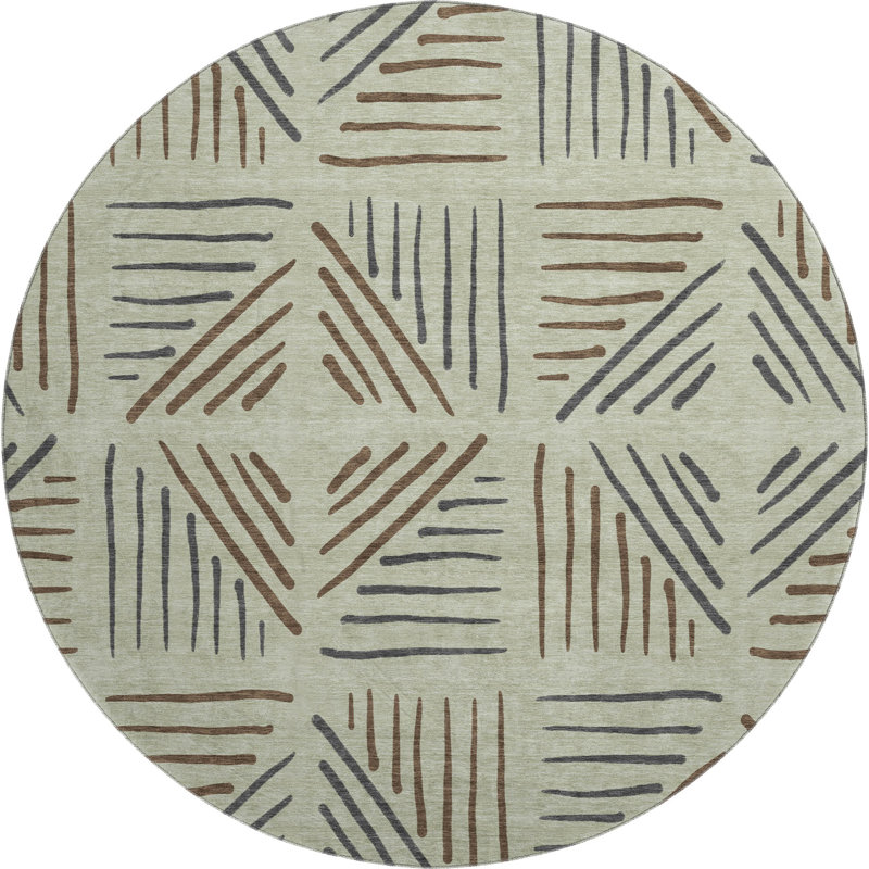 Premium Machine Washable Mayfield AMF2413 Geometric Rug, Celery, 8' Round