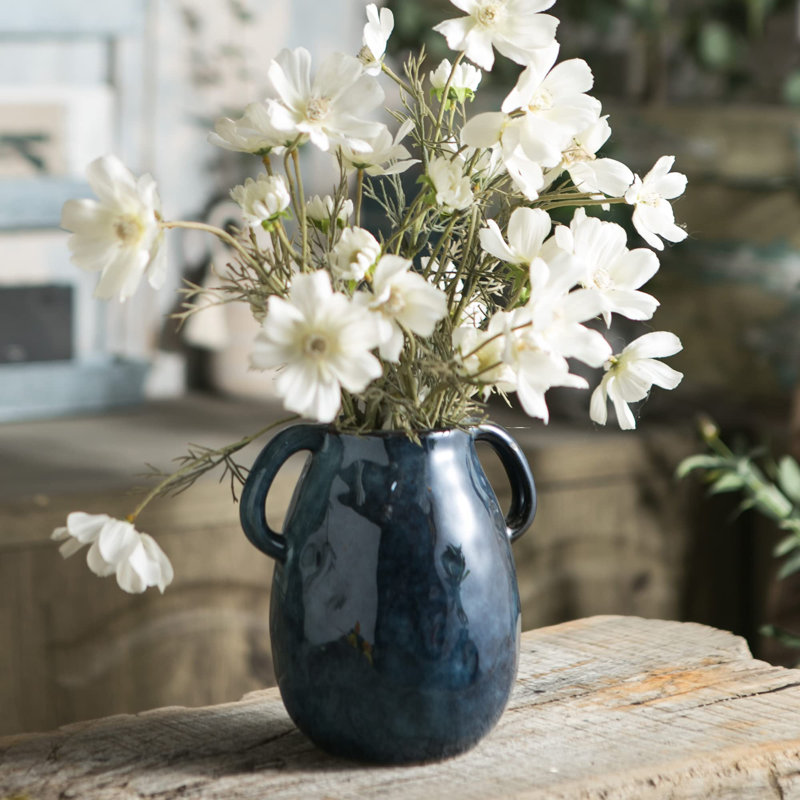 Vase en céramique avec 2 poignées, Bleu