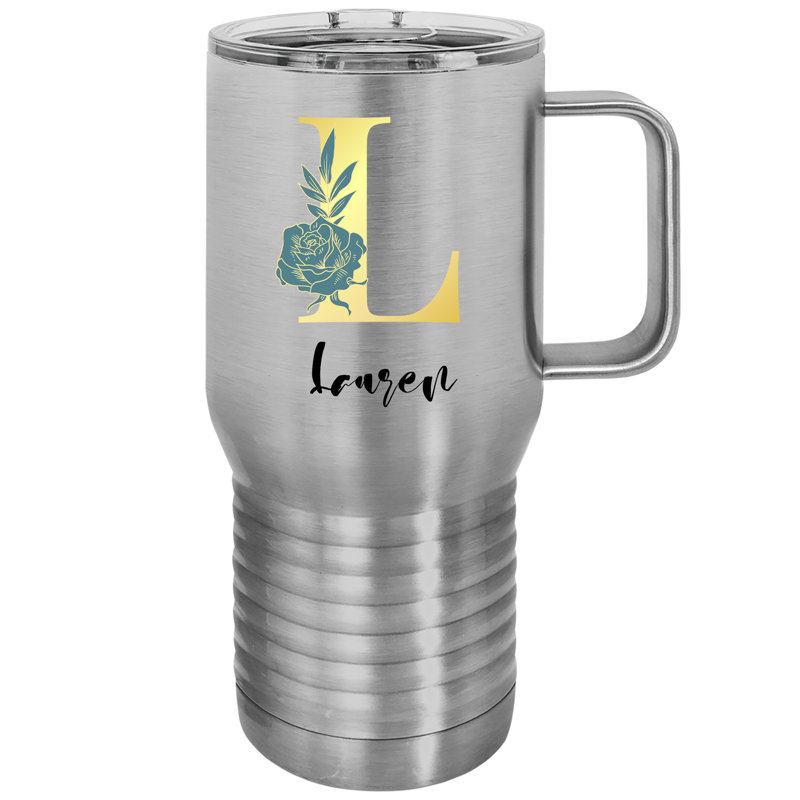 20 oz Tasse de voyage en acier inoxydable avec poignée, Argent, Oui