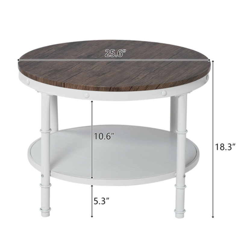 Table basse de 25,2 po en panneau de fibres à densité moyenne noir veiné de couleur noyer foncé, cadre en fer cuit au four blanc, table basse de style industriel