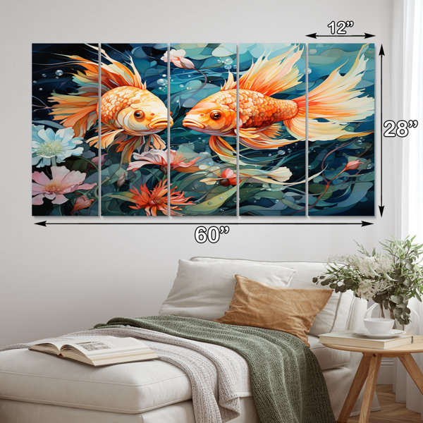 DesignArt Fishing Whimsical Waters II - Animals Metal Wall Art Living Room  Set