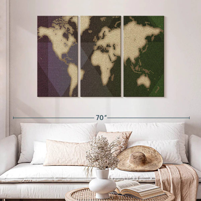 Carte du monde de la flanelle d'Aliaz, H 32 po x l 50 po