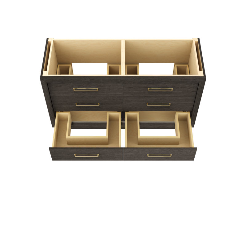 Avalon Double Drawer Bath Vanity, 60", Gray Weathered, Satin Gold