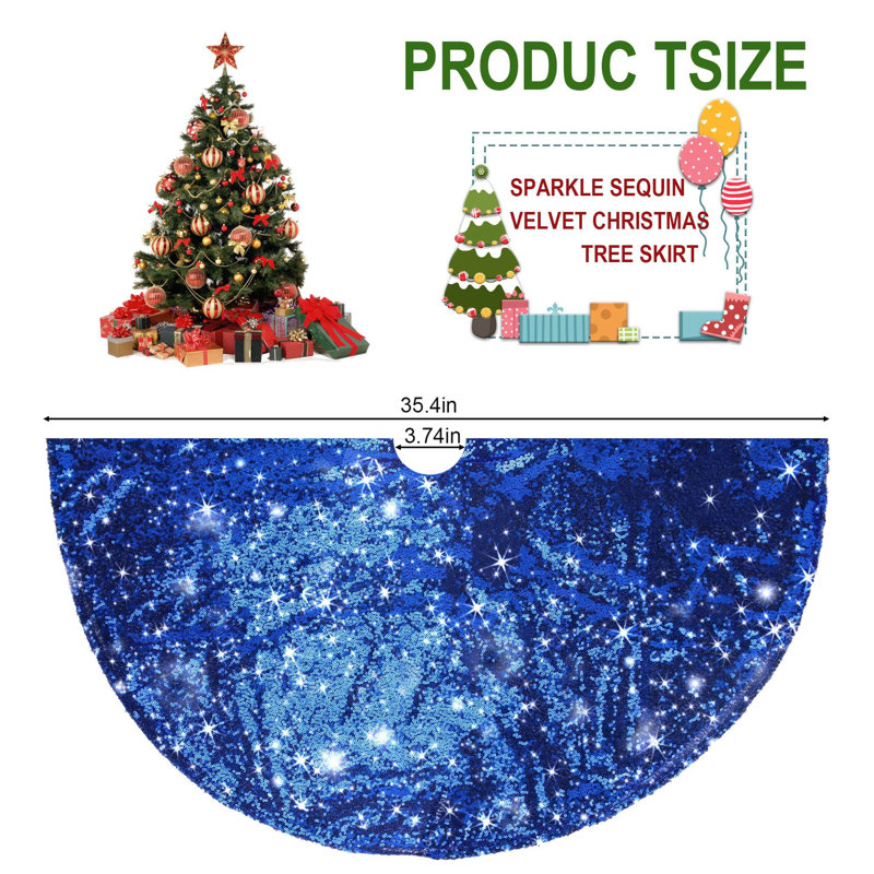 Royal Blue Sequin Velvet Christmas Tree Skirt, 36 Inch