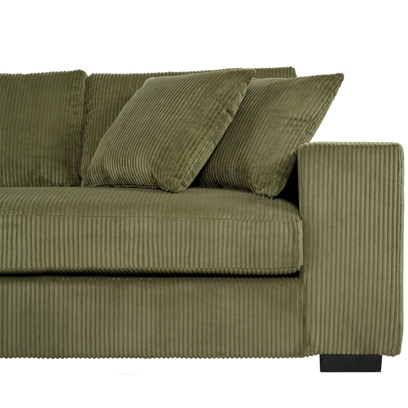 Mirod Large Sectional Sofa with Thick Cushions, and Built-in Cup Holders & Charging Ports, Corduroy - Green