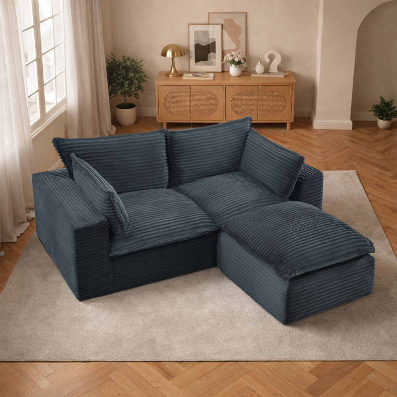 Canapé modulaire 78,8 po avec repose-pieds Cloud, aucun assemblage requis, Grey Corduroy