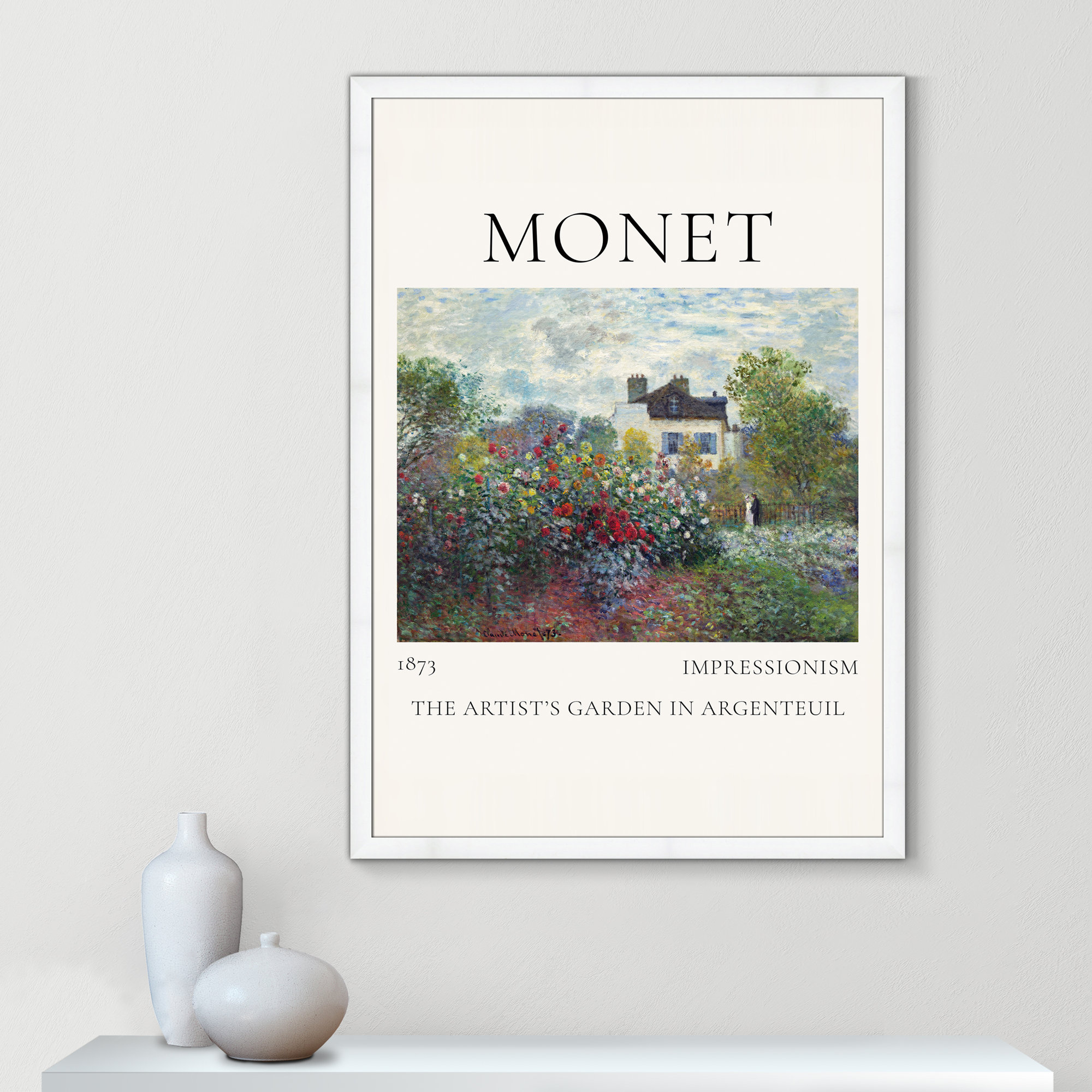 Artists Garden in Argenteuil Print by Claude Monet, White Single Picture Frame, 55" H x 39" W x 1.25" D, No